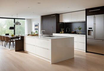 Stylish and functional modern kitchen with sleek design perfect for cooking and entertning,  - obrazy, fototapety, plakaty