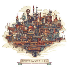 Create a map of a steampunk metropolis powered 