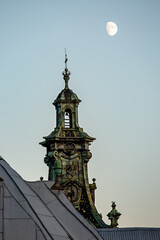 Fototapeta na wymiar View of the bell tower of the Latin Cathedral in the city of Lviv, Ukraine