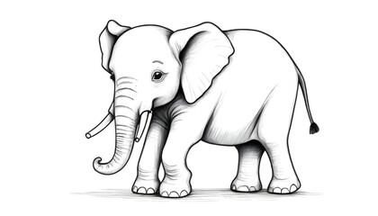 Obraz premium a naive and simple drawing of an elephant in the style of a child with crayons with simple lines colorful with a pure white background