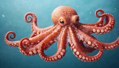  an octopus is floating in the water with bubbles on it's back legs and it's head above the water's surface.