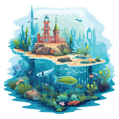Create a map of an underwater kingdom hidden