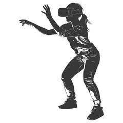 Silhouette girl playing virtual reality headset black color only
