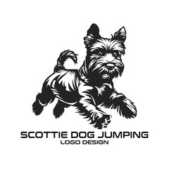 Scottie Dog Jumping Vector Logo Design