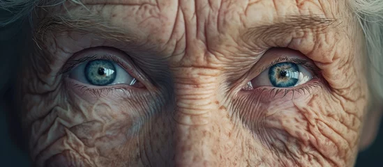 Fototapeten A detailed closeup of an elderly womans captivating blue eyes, showcasing the intricate patterns of her iris and delicate eyelashes © 2rogan