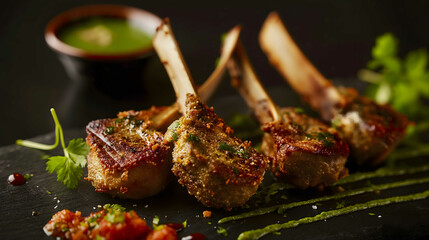 Delicious organic grilled lamb chops for a mouthwatering dinner. - obrazy, fototapety, plakaty