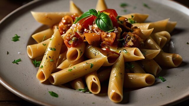 Italian penni pasta in plate ready to serve