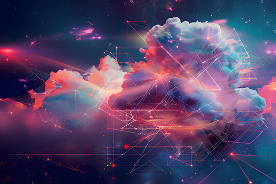 visualization of a red digital cloud in the real world, internet virus and danger concept, cloud computing, large data center