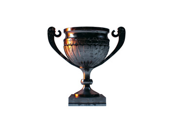 Fototapeta na wymiar A metallic trophy gleams against a stark white background, symbolizing achievement and success