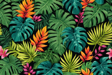 A tapestry of rich colors woven through the jungle foliage.