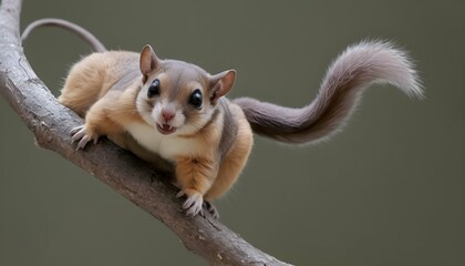 A Flying Squirrel With Its Claws Gripping A Branch - obrazy, fototapety, plakaty