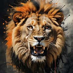 Naklejka premium lion in the sun color abstract art created with generative AI software.