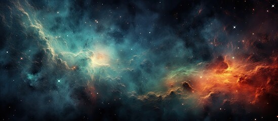 An artistic representation of a blue and red nebula within a galaxy, showcasing a stunning...