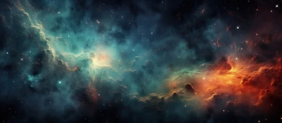 Foto op Plexiglas An artistic representation of a blue and red nebula within a galaxy, showcasing a stunning astronomical object suspended in the vast sky filled with gas and clouds © 2rogan