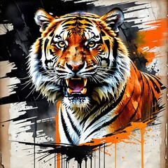 tiger in the sun color abstract art created with generative AI software.