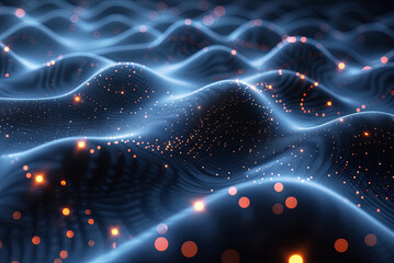 Blue wave with a lot of glowing dots. The dots are orange and they are scattered all over the wave