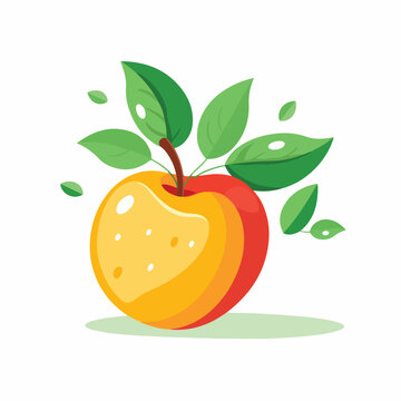 Crunchy apple with leaf and stem illustration ideal
