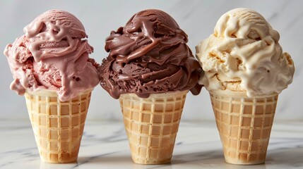 Fresh tasty organic ice cream in waffle cone 