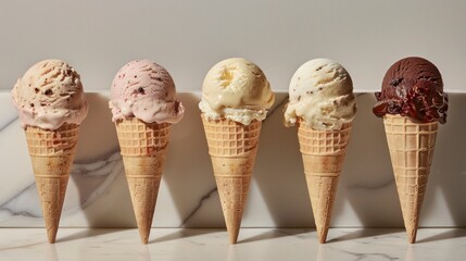 Fresh tasty organic ice cream in waffle cone - obrazy, fototapety, plakaty
