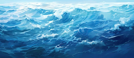 Poster A mesmerizing painting capturing the fluidity of water, with waves crashing on the shore under a stormy atmosphere. The horizon and landscape blend seamlessly with the aqua tones and cloudfilled sky © 2rogan