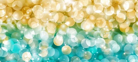 Abstract delicate blur bokeh background in emerald green, pastel yellow, and champagne gold colors