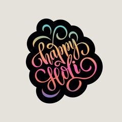 Happy Holi sticker. Handwritten text. Hand lettering, modern brush ink calligraphy. Indian festival of colors theme. Vector illustration Typography flat design for card, poster