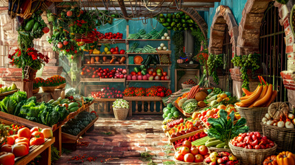 Fototapeta na wymiar Store filled with lots of different types of fruits and veggies.