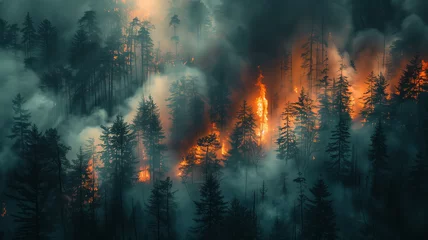 Foto op Canvas Scorched earth: ashen landscapes reveal the aftermath of widespread forest fires. © Emiliia