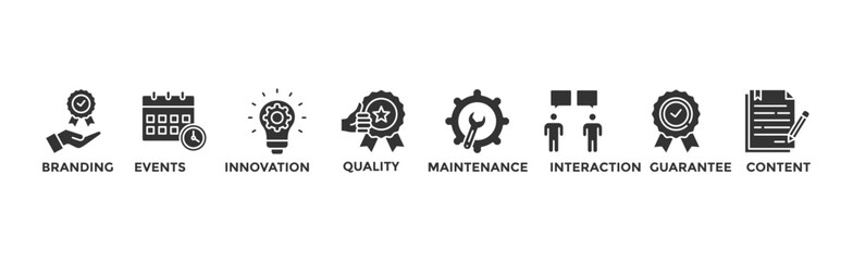 Customer engagement banner web icon vector illustration concept with icon of branding, events, innovation, quality, maintenance, interaction, guarantee, content