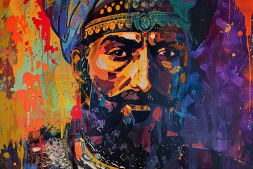 Saladin Kurdish Sultan in Pop Art style with Vibrant Colorful Historical Figure Portrait