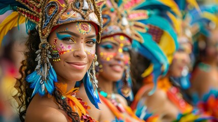 People dressed in colorful costumes at a festival - obrazy, fototapety, plakaty
