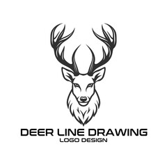 Deer Line Drawing Vector Logo Design