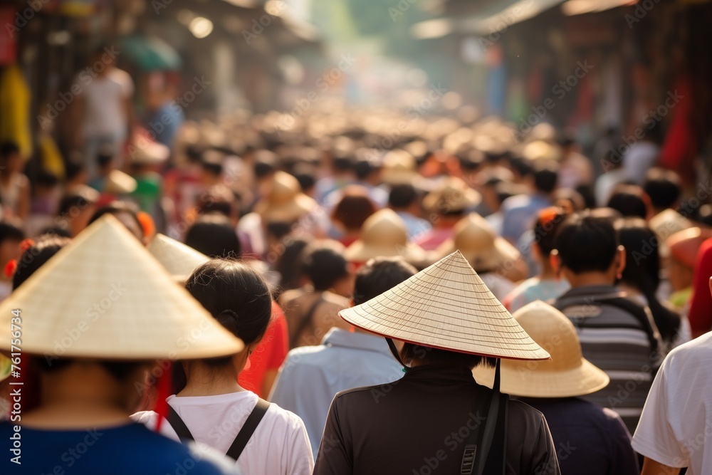 Wall mural Crowd of people walking street