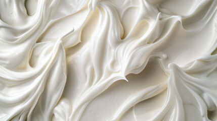 Close-up of white natural creamy vanilla yogurt top view - obrazy, fototapety, plakaty