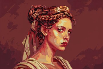 Pixel art portrait of Hera in Greek mythology as a goddess illustrated in retro digital style