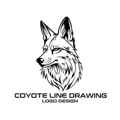 Coyote Line Drawing Vector Logo Design
