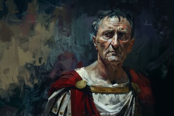 Julius Caesar Roman dictator depicted in oil painting as historical military leader - obrazy, fototapety, plakaty