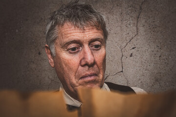 Älterer Mann liest die Tageszeitung