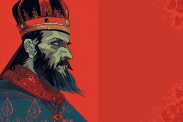 Illustration of Ivan the Terrible, Russian Tsar in a Minimalist Historical Monarch Portrait with Beard