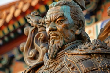 Fototapeta na wymiar Statue of an ancient Chinese warrior and military strategist with historical and cultural significance