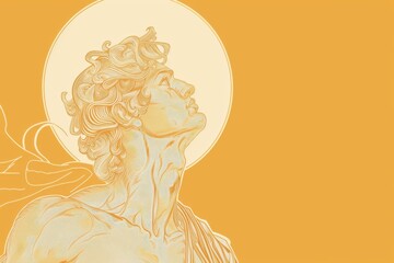 Apollo the God of the Sun depicted in minimalist Greek mythology art illustration