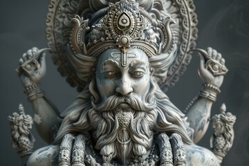 Fototapeta na wymiar Brahma the creator god of Hinduism depicted in a detailed realistic sculpture