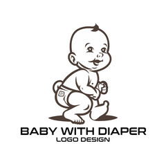 Baby With Diaper Vector Logo Design