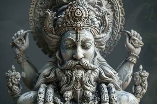 Brahma the creator god of Hinduism depicted in a detailed realistic sculpture