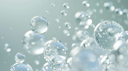 Close-up of white transparent drops of liquid bubbles molecules isolated