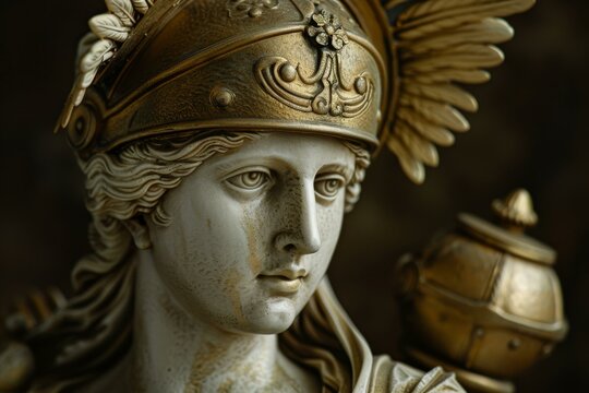 Athena goddess of strategy depicted in an exquisite Greek sculpture with helmet and timeless wisdom