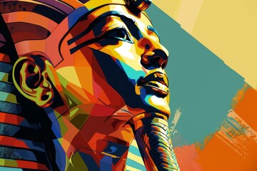 Ramses II Egyptian Pharaoh depicted in Pop Art style with a colorful and abstract modern illustration - obrazy, fototapety, plakaty