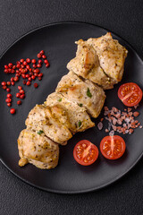 Delicious fresh chicken meat kebab with salt, spices and herbs
