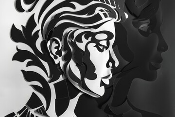 Hera in black and white cutout art style presents Greek mythology queen goddess
