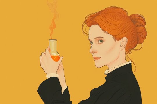 Marie Curie scientist minimalist illustration reflecting her Nobel achievements in chemistry and history